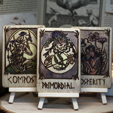 Load image into Gallery viewer, PREORDER One MYSTERY Card - Wood Burned Card with Description and Mini Easel
