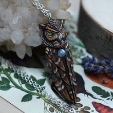 Load image into Gallery viewer, MADE TO ORDER - Great Horned Owl Pendant with Labradorite
