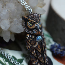 Load image into Gallery viewer, MADE TO ORDER - Great Horned Owl Pendant with Labradorite
