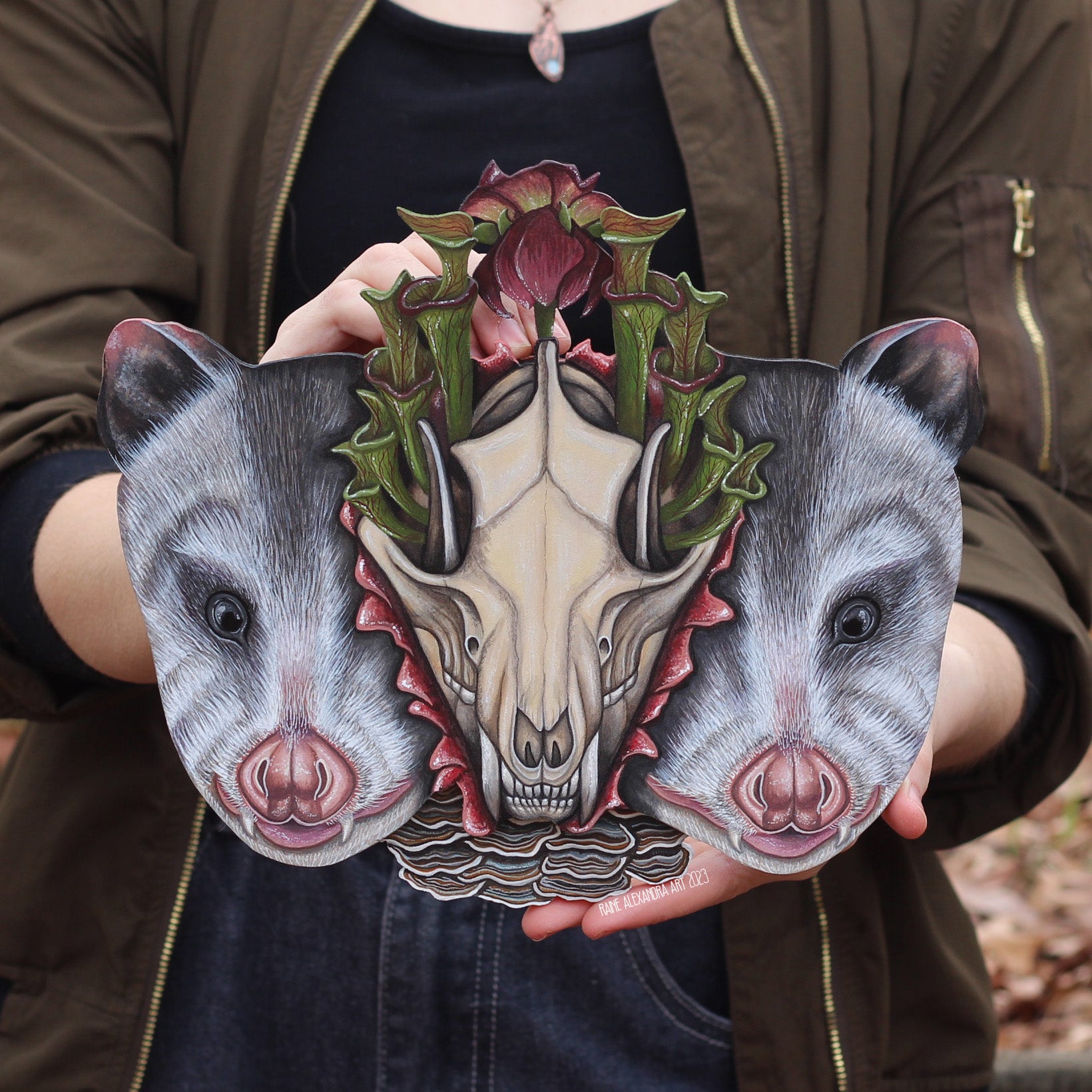 Great Opossum skull, painted with on sale Burpee Flowers